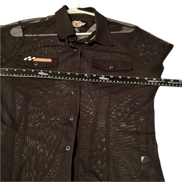 Harley -Davidson size large black semi sheer short sleeve button down shirt - Picture 2 of 10